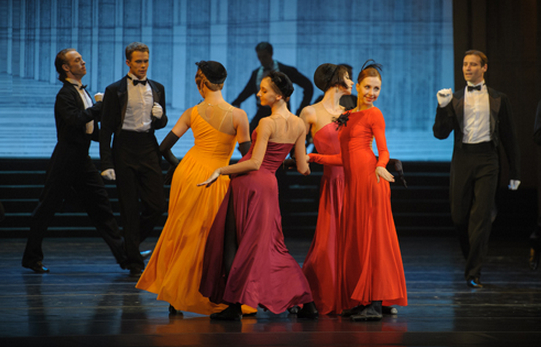 Ball guests in act II of Alexei Ratmansky's Cinderella for the Mariinsky Ballet