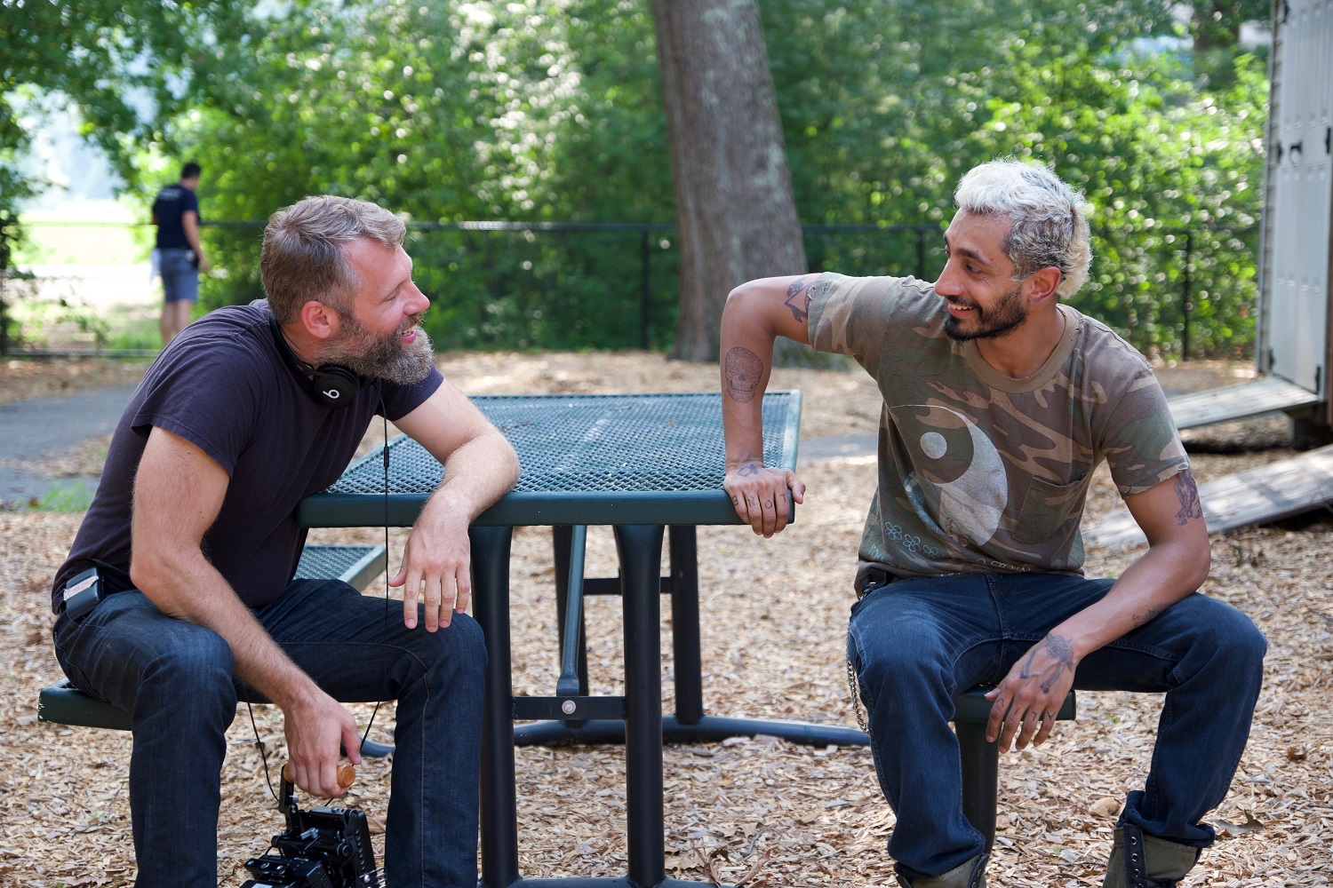 Riz Ahmed and Darius Marder on set of Sound of Metal