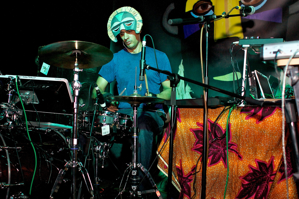 Aaron Jerome aka Sbtrkt behind his drum kit