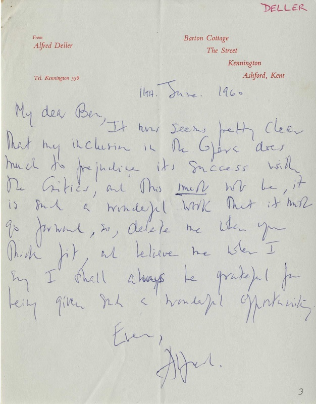 Deller letter to Britten