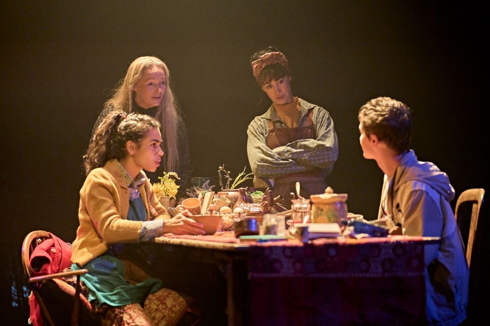 (L to R) Nia Towle, Penny Layden, Siubhan Harrison, and James Bamford in The Ocean at the End of the Lane at the Duke of York's Theatre