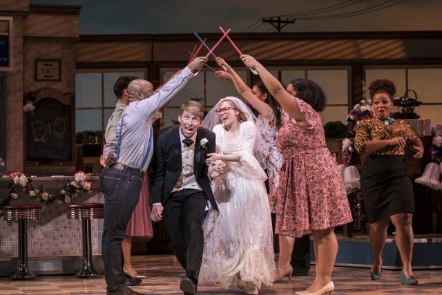 Jack McBrayer and Laura Baldwin in 'Waitress'