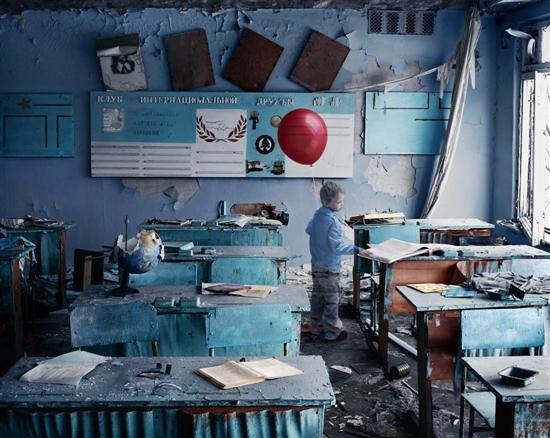 An abandoned classroom in a school in Chernobyl