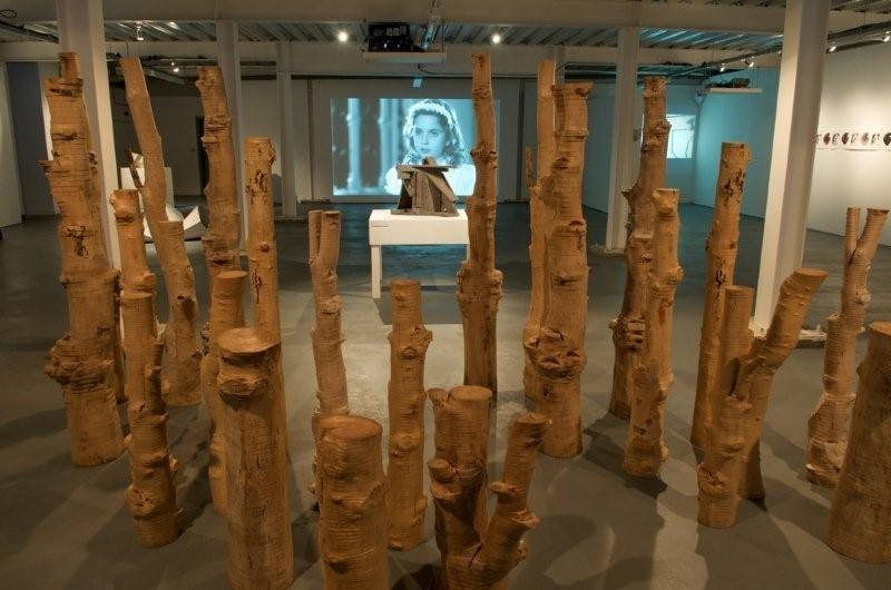 Foreground: Clone Installation (1980-1982) by Keith Brown. Background film: Communion (2010) by Nina Danino