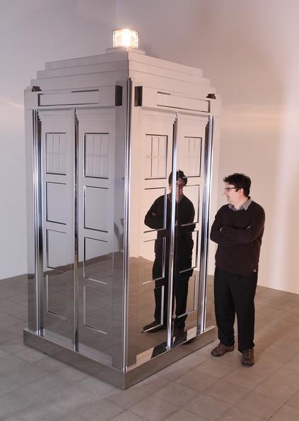 Mark Wallinger instals his stainless steel 'Time and Relative Dimensions in Space' at the Hayward