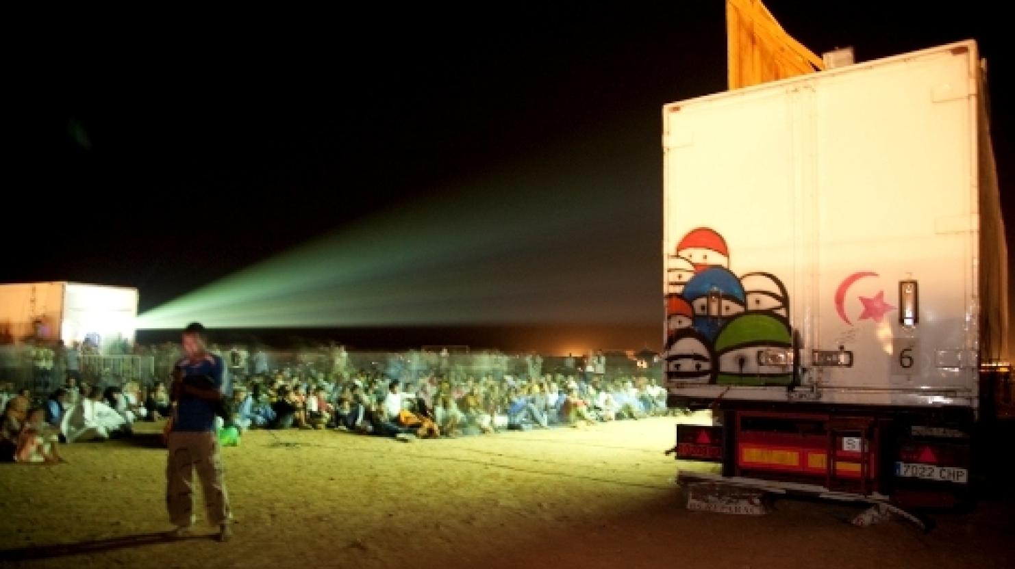 At FiSahara, films are screened at night in the centre of the camp onto a multiplex-sized screen