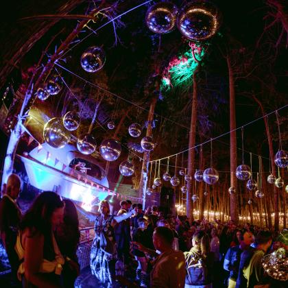 UFO rave stage in the woods